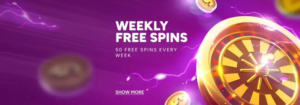 Casiny weekly free spins promotion offering 50 free spins every week